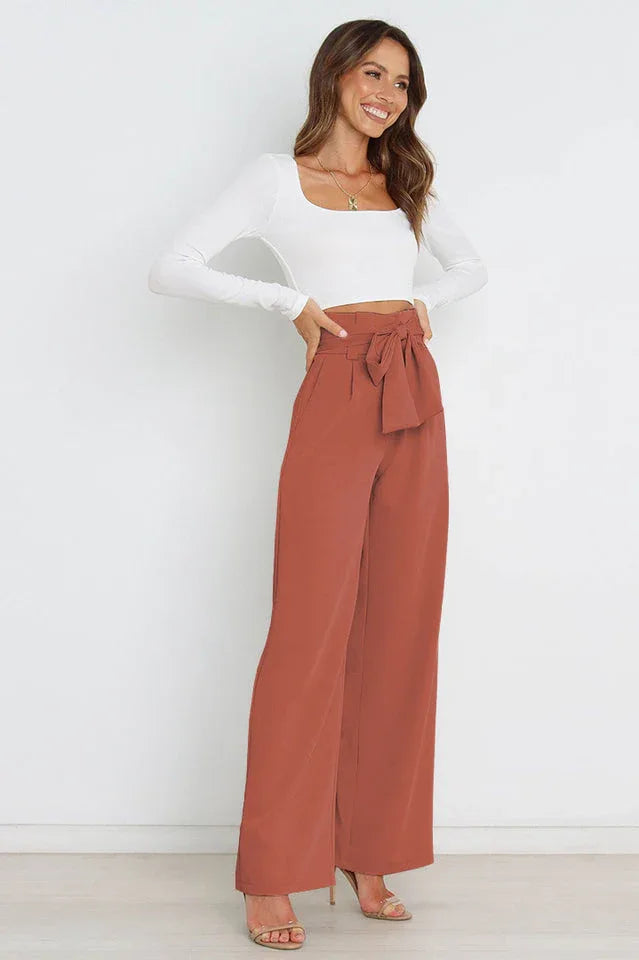 Belted wide leg crepe trousers - View 67 | TEVQA