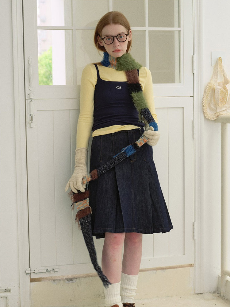 Mixed Texture Striped Skinny Scarf