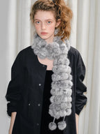 Light Grey Rabbit Fur Pom Pom Scarf
