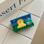 Whimsical Dog Storybook Acetate Hair Claw Clip - 3.3 Inch Scenic Accessory - TEVQA
