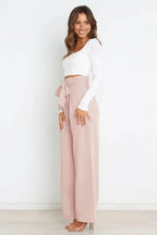High Waist Belted Wide Leg Pants - View 38 | TEVQA