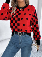 Gray Polka Dot & Checkerboard Knit Sweater - View 11 | TEVQA