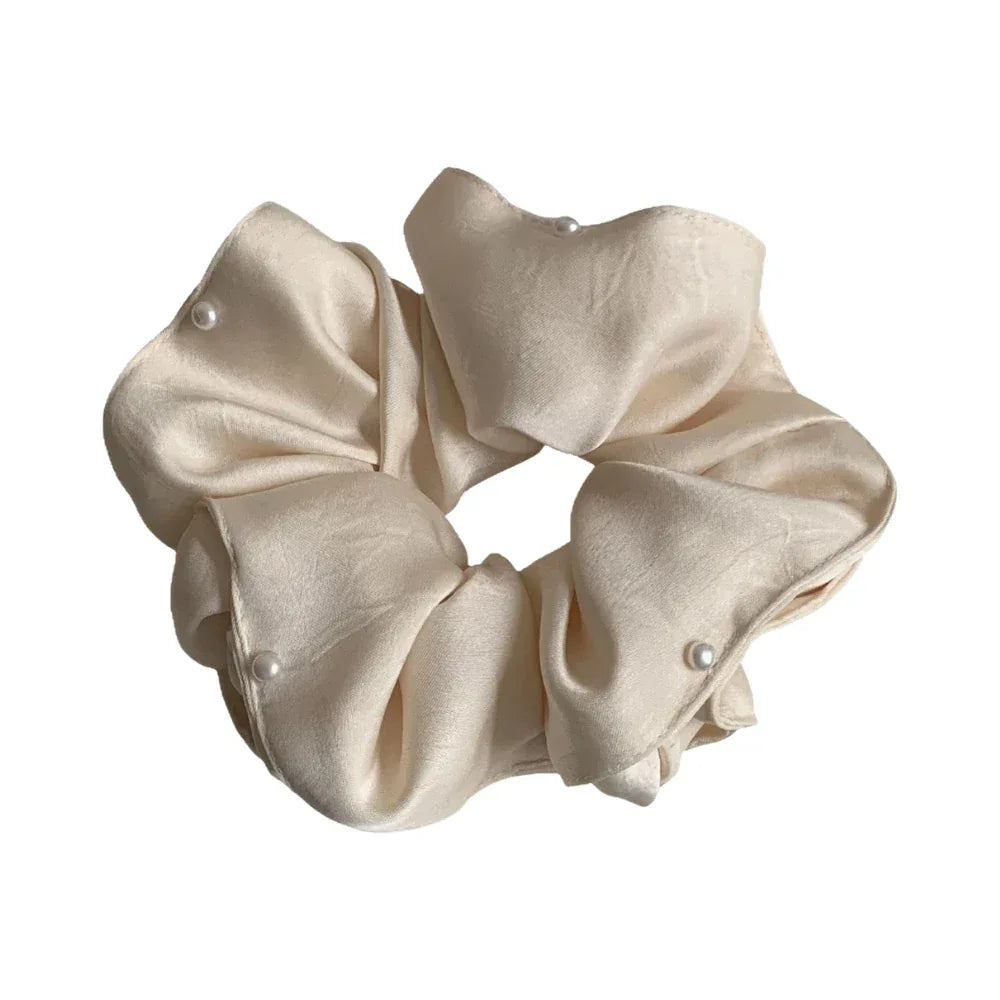 Cream satin scrunchie with pearl details