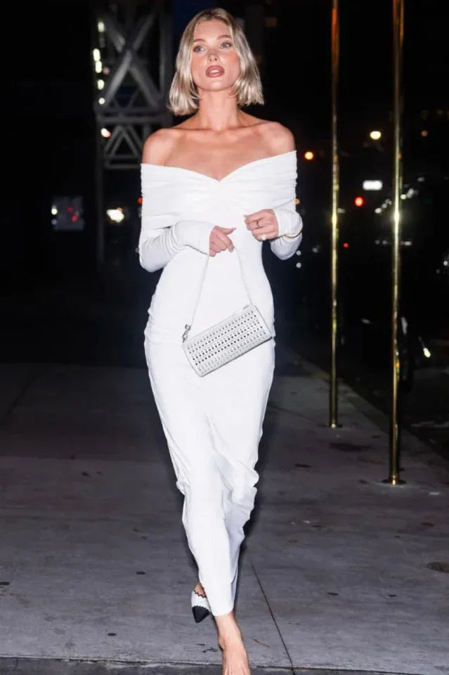 Off Shoulder Midi Dress Long Sleeve Jersey Knit Secondary image