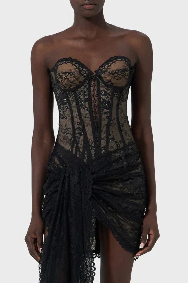 Black Bustier Dress With A Corset - TEVQA