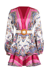 Paisley Print V-Neck Mini Dress With Belt | Dress In Beauty