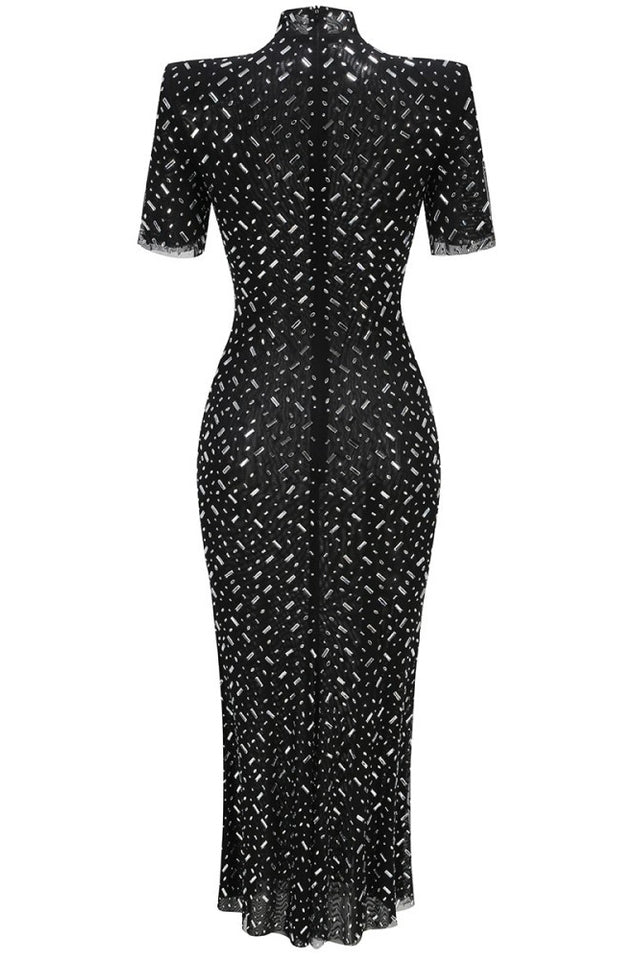 Square Rhinestone Mesh Midi Dress | Dress In Beauty