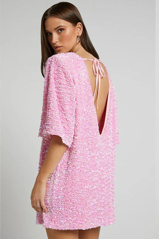 Velour Sequins Mini Dress - TEVQA