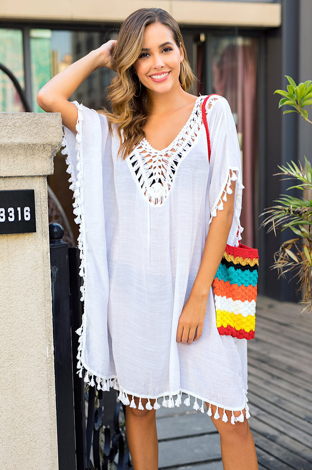 Fringe Hem Openwork Cover-Up Dress | Dress In Beauty