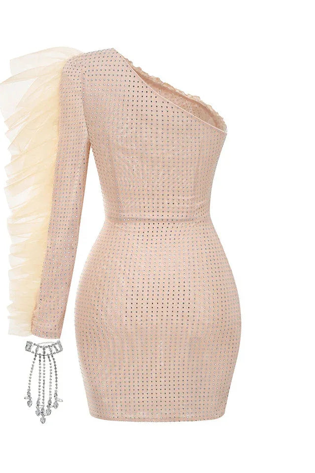 One Shoulder Rhinestone Bracelet Cocktail Dress - View 8 | TEVQA