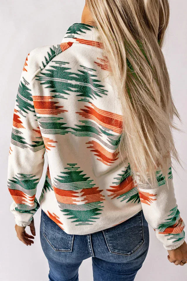 Western Aztec Print Fleece Jacket - TEVQA