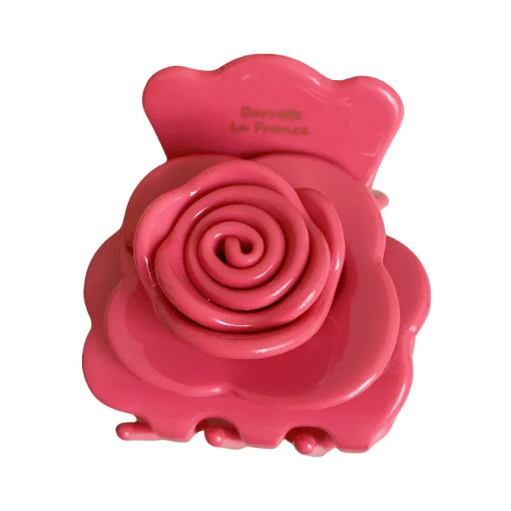 Pink rose-shaped hair claw clip Main image