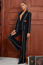Women's Textured Blazer and Wide-Leg Pants Set - View 6 | TEVQA