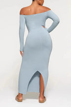 Off-shoulder ribbed knit maxi dress - View 19 | TEVQA