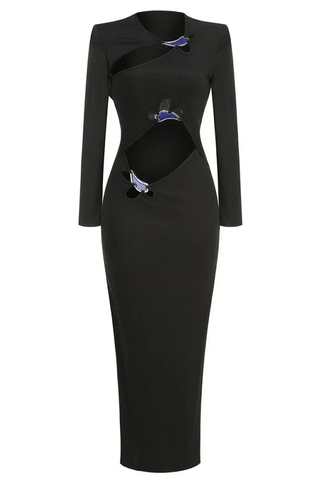 Circular Mood Stone Long Sleeve Dress - TEVQA