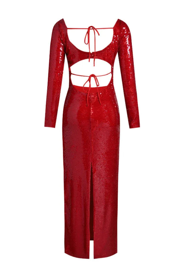 Sequin Embroidered Cut Out Maxi Dress - View 7 | TEVQA