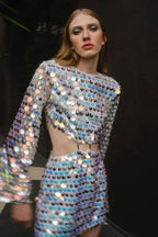 Sequin cutout dress with ring detail - View 9 | TEVQA