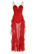 Red sequin maxi dress with ruffle hem - View 6 | TEVQA