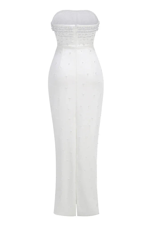 Pearl Embellished Strapless Evening Gown - View 6 | TEVQA