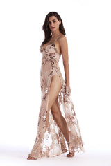 Sequined Sling Backless Split Dress - Dress In Beauty