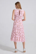 Ariana Floral Lace Sleeveless Midi Dress - TEVQA