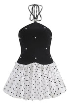 Halter Neck Fit and Flare Mini Dress with Polka Dot Print and Pearl Embellishments - View 6 | TEVQA