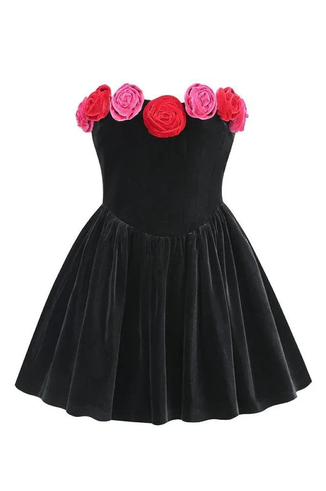 Velvet Floral Off Shoulder Mini Dress - View 9 | TEVQA