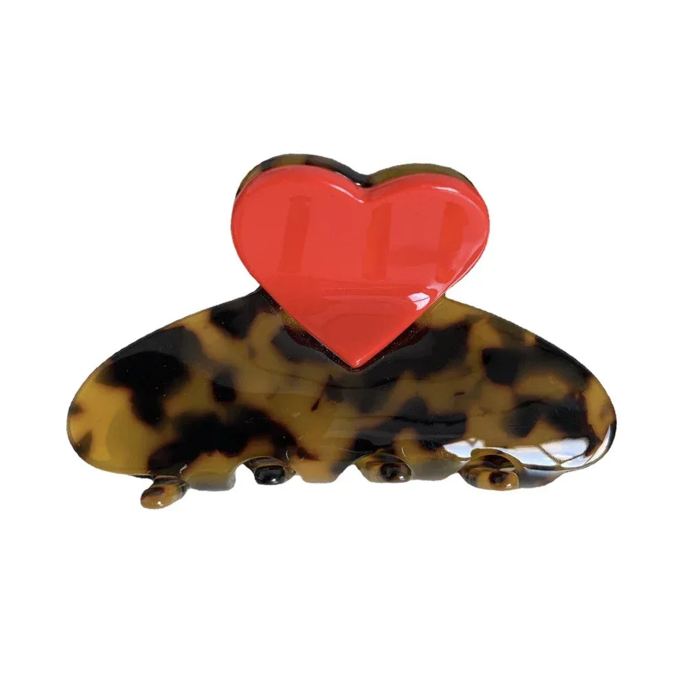Acetate Heart Claw Clip in Tortoise Shell (4 Inch) - TEVQA Main image