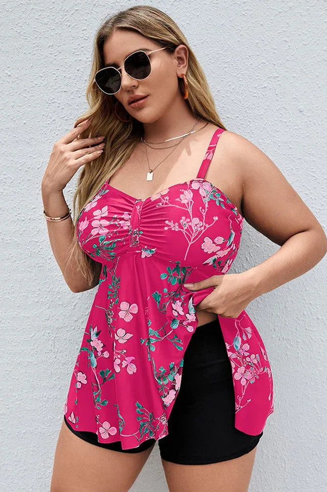 Floral print tankini swim dress with shorts - View 7 | TEVQA