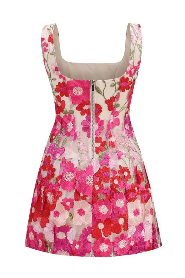 Floral Appliqué Mini Dress - View 8 | TEVQA