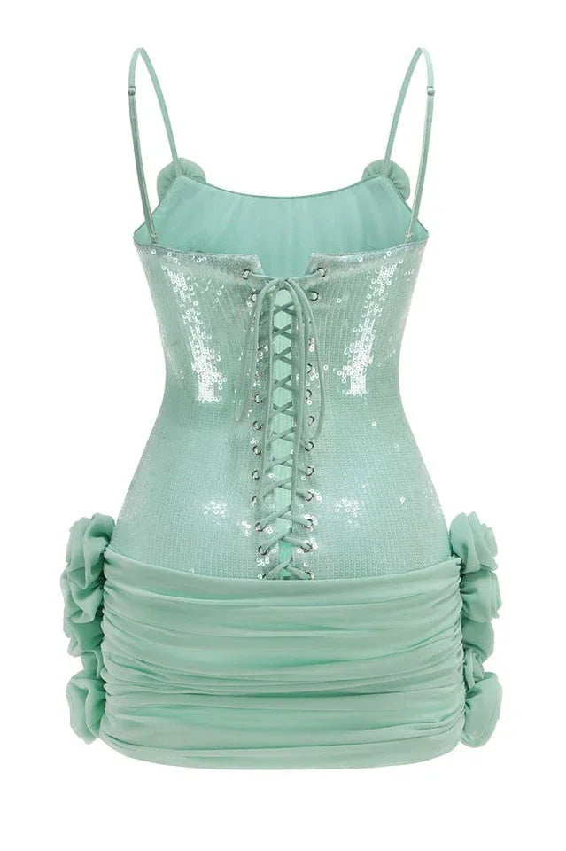 Sequin floral draped corset dress - View 9 | TEVQA