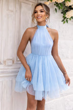 Halter Neck Tiered Tulle Party Dress - View 7 | TEVQA