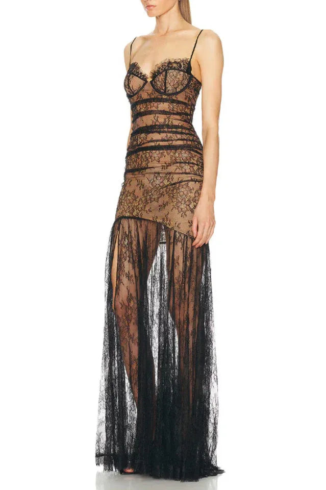 Aliza Lace and Mesh Fit and Flare Dress - View 8 | TEVQA