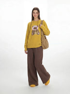 Oversized knit sweater with embroidered bear graphic - View 6 | TEVQA