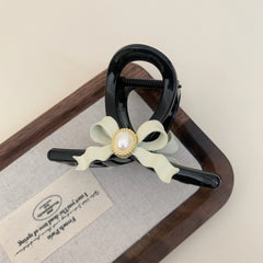 3.15 Inch Pearl Bow Hair Claw Clip - Elegant Preppy Design