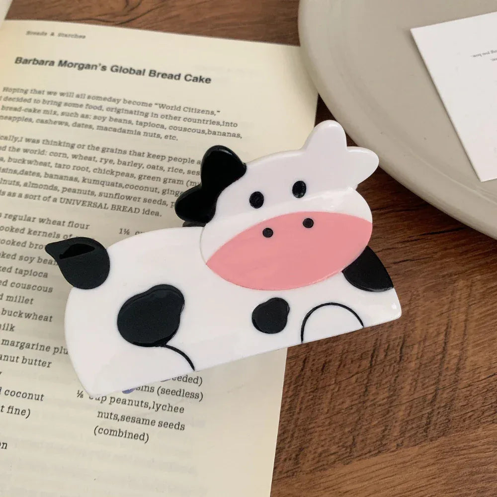 Large 4-inch animal hair claw clip with cat or cow design - View 8 | TEVQA