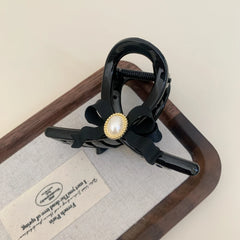 3.15 Inch Pearl Bow Hair Claw Clip - Elegant Preppy Design