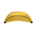 A single yellow banana-shaped hair clip with a black stripe and black tips, isolated on a white background.