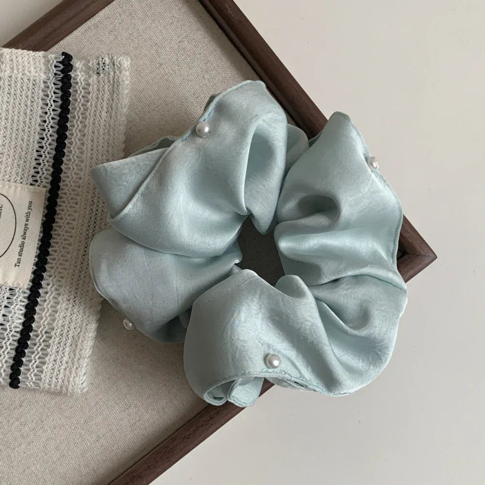 Oversized Pearl Satin Scrunchie - View 9 | TEVQA