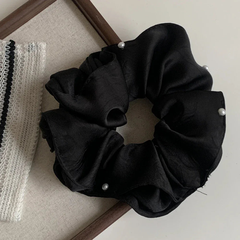 Oversized Pearl Satin Scrunchie - View 6 | TEVQA