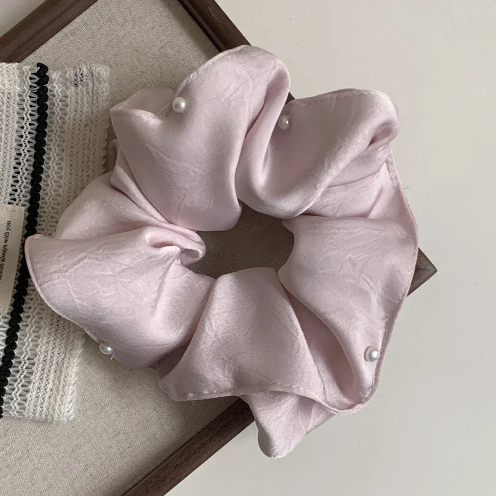 Oversized Pearl Satin Scrunchie - View 8 | TEVQA
