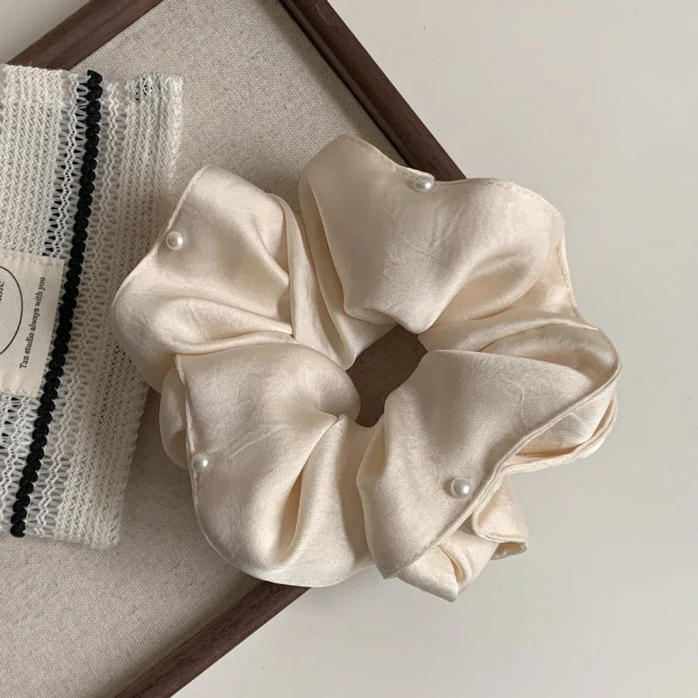 Oversized Pearl Satin Scrunchie - View 7 | TEVQA