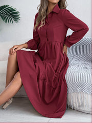 Navy Blue Ruffled Tiered Shirt Dress - View 30 | TEVQA