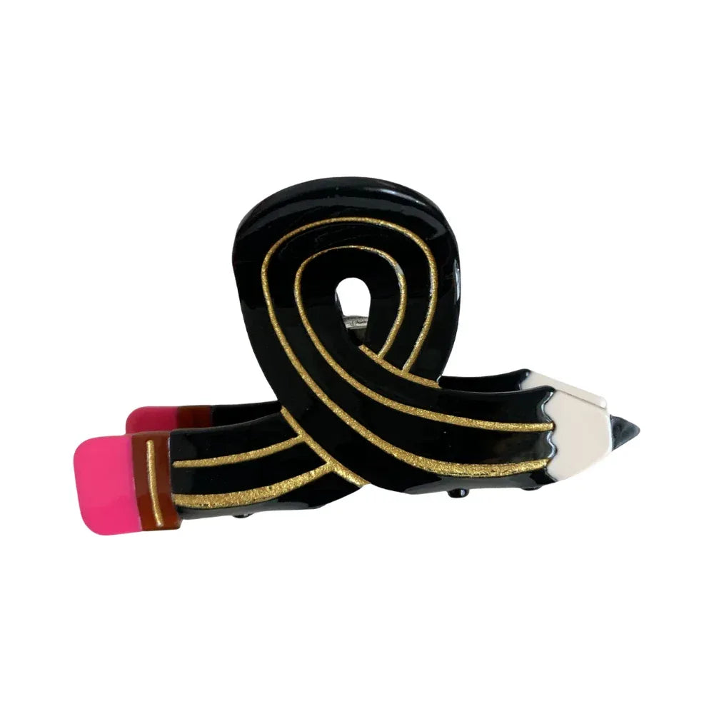 Twisted Pencil Acetate Hair Claw Clip - 3.15 Inch Creative Teacher Gift - TEVQA