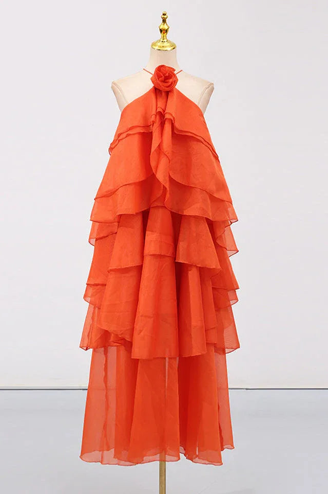 Halterneck Tiered Ruffle Maxi Dress - View 15 | TEVQA