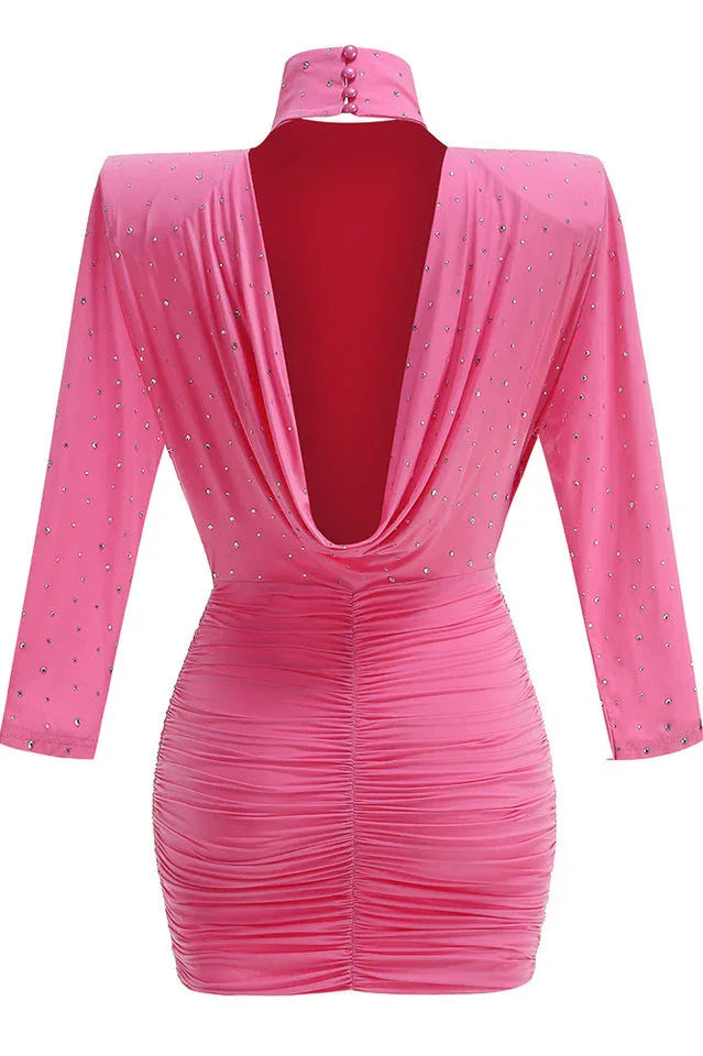 Turtle Crystal Embellished Draped Mini Dress - TEVQA
