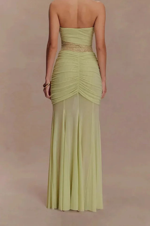 Khadijah Lace and Mesh Maxi Dress in Sage - View 12 | TEVQA