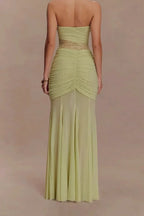 Khadijah Lace and Mesh Maxi Dress in Sage - View 12 | TEVQA