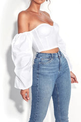 Kalani White Puff Sleeve Corset Top | Dress In Beauty