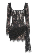 Lace Mini Dress with Square Neckline - View 7 | TEVQA